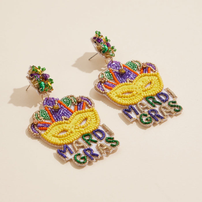 Mardi Gras Mask Beaded Earrings Festive Carnival Statement Jewelry