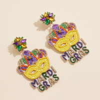 Mardi Gras Mask Beaded Earrings Festive Carnival Statement Jewelry
