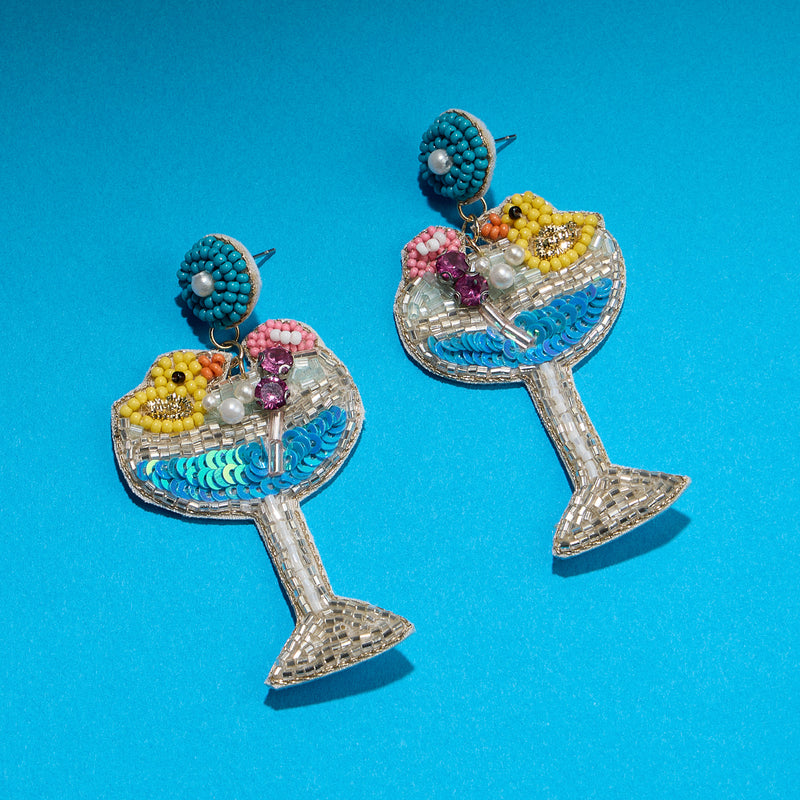 Beaded Duck Cocktail Glass Earrings – Fun Statement Jewelry