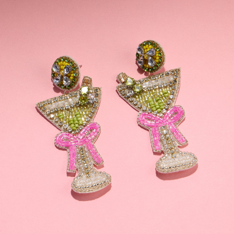 Beaded Martini Glass Earrings – Glam Statement Jewelry