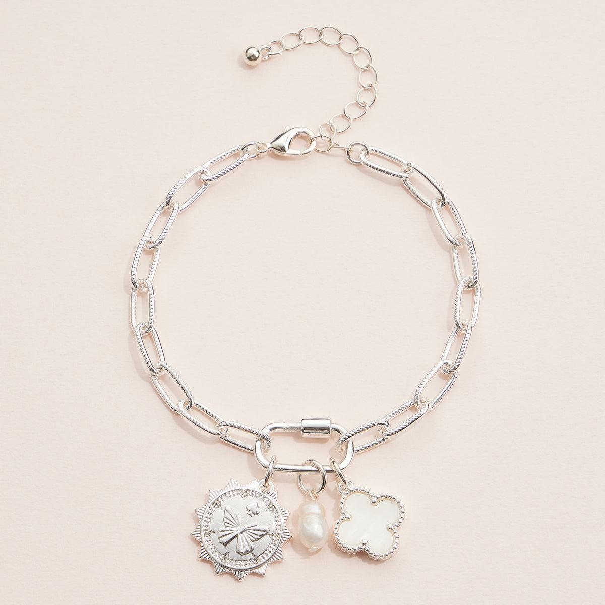 Butterfly Charm Bracelet | Freshwater Pearl & Mother of Pearl Link Bracelet