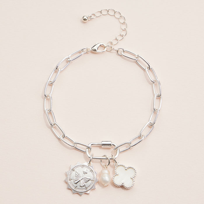 Butterfly Charm Bracelet | Freshwater Pearl & Mother of Pearl Link Bracelet