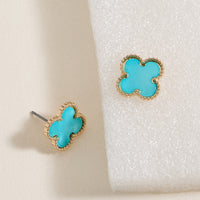 Shell Inlay Stud Earrings with Gold Beaded Trim