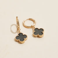 Clover Shape Shell Charm Hoop Earrings