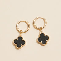 Clover Shape Shell Charm Hoop Earrings