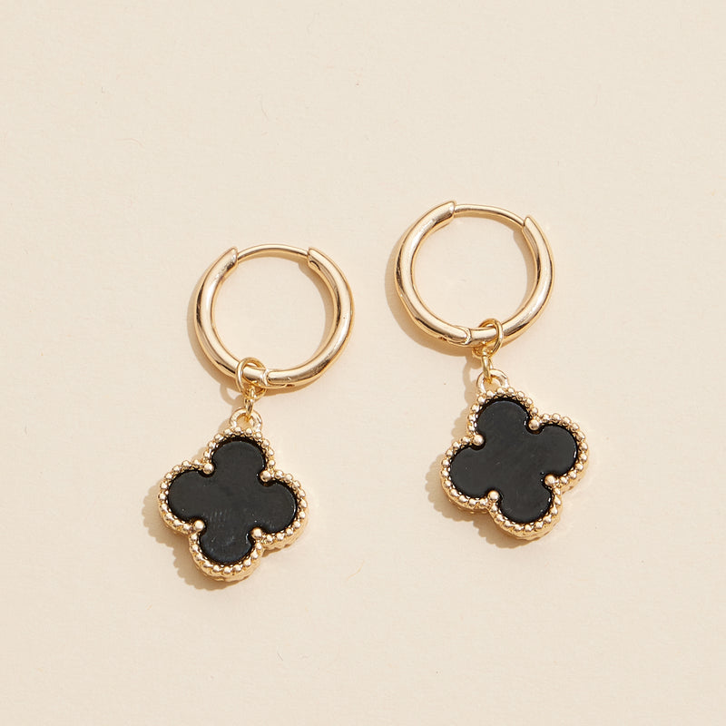 Clover Shape Shell Charm Hoop Earrings