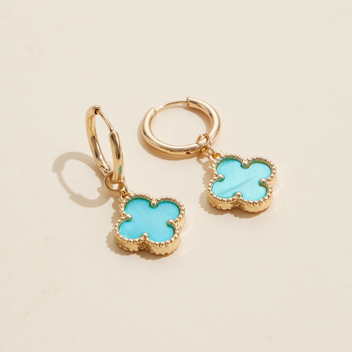 Clover Shape Shell Charm Hoop Earrings