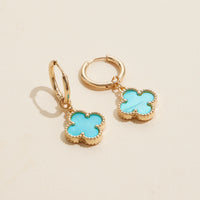Clover Shape Shell Charm Hoop Earrings