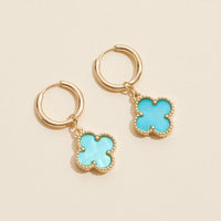 Clover Shape Shell Charm Hoop Earrings