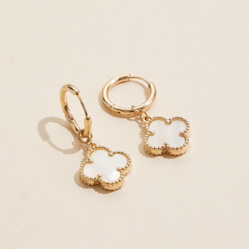 Clover Shape Shell Charm Hoop Earrings