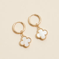 Clover Shape Shell Charm Hoop Earrings