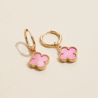Clover Shape Shell Charm Hoop Earrings