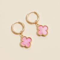 Clover Shape Shell Charm Hoop Earrings