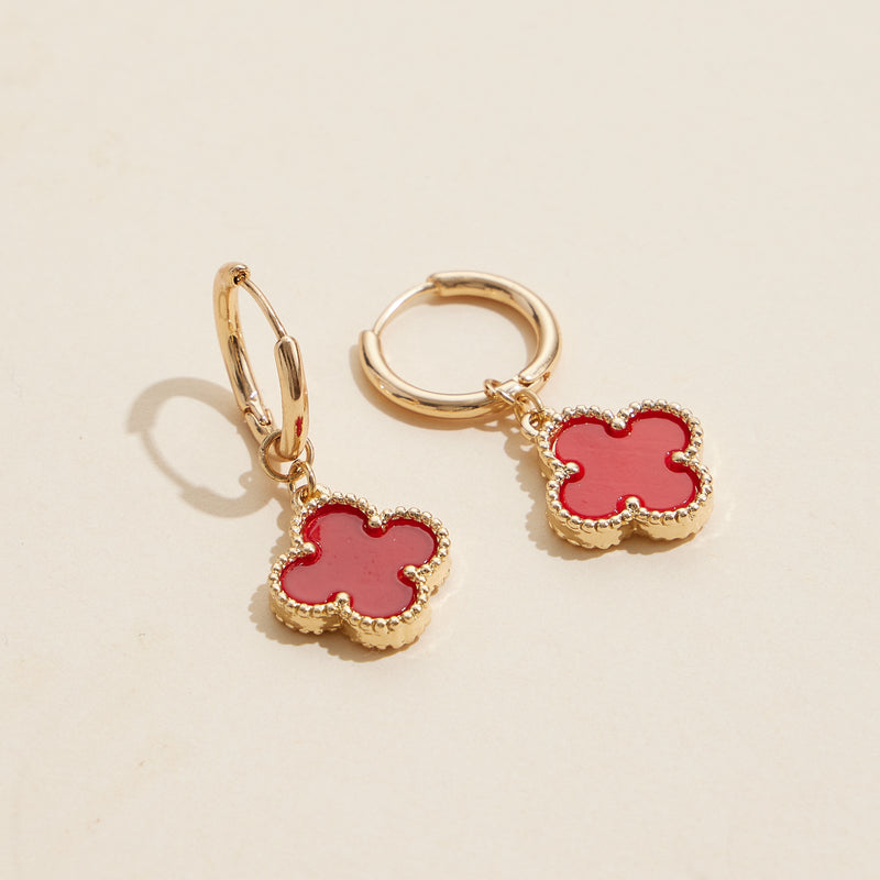 Clover Shape Shell Charm Hoop Earrings