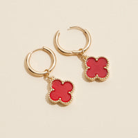 Clover Shape Shell Charm Hoop Earrings