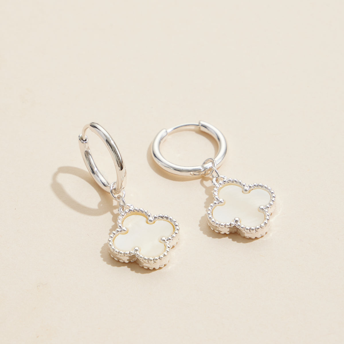 Clover Shape Shell Charm Hoop Earrings