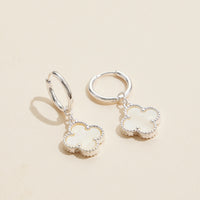 Clover Shape Shell Charm Hoop Earrings