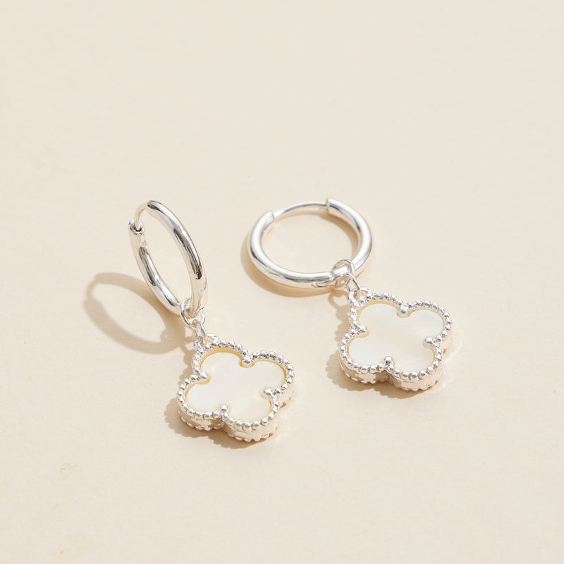 Clover Shape Shell Charm Hoop Earrings