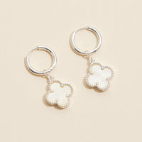 Clover Shape Shell Charm Hoop Earrings