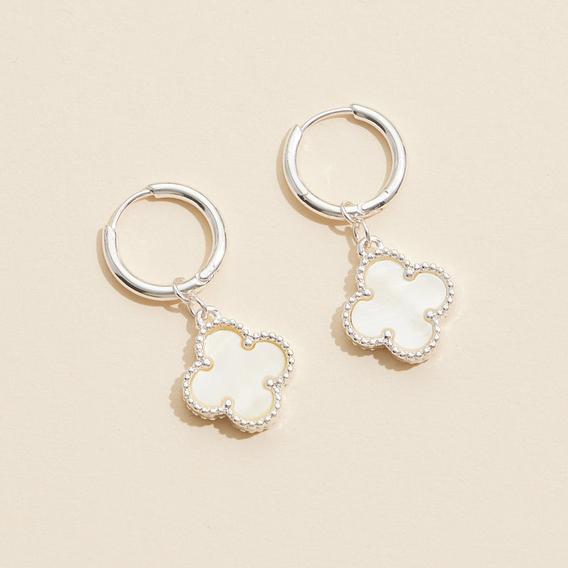 Clover Shape Shell Charm Hoop Earrings