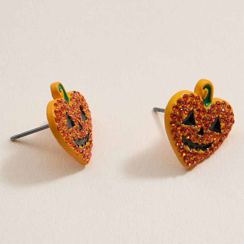 Halloween Heart Pumpkin Stud Earrings