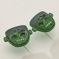 Green Rhinestone Frankenstein Halloween Earrings