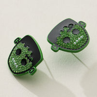 Green Rhinestone Frankenstein Halloween Earrings