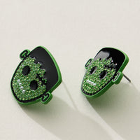 Green Rhinestone Frankenstein Halloween Earrings