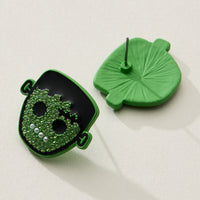 Green Rhinestone Frankenstein Halloween Earrings