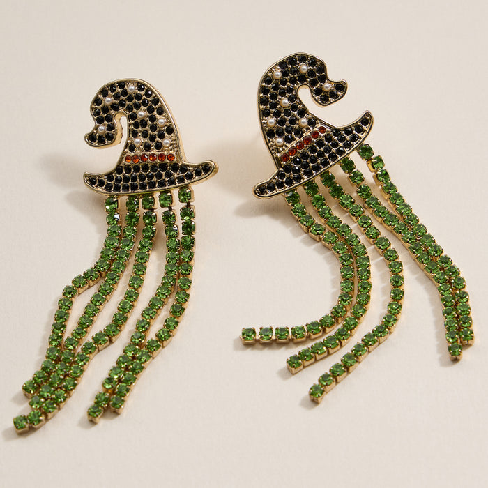 Halloween Witch Heat Rhinestones Dangling Earrings