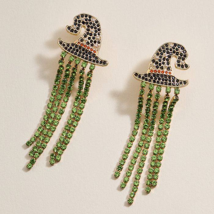 Halloween Witch Heat Rhinestones Dangling Earrings