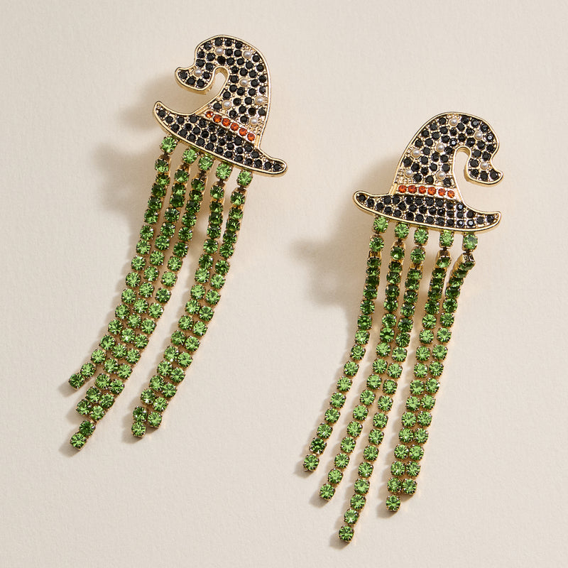 Halloween Witch Heat Rhinestones Dangling Earrings