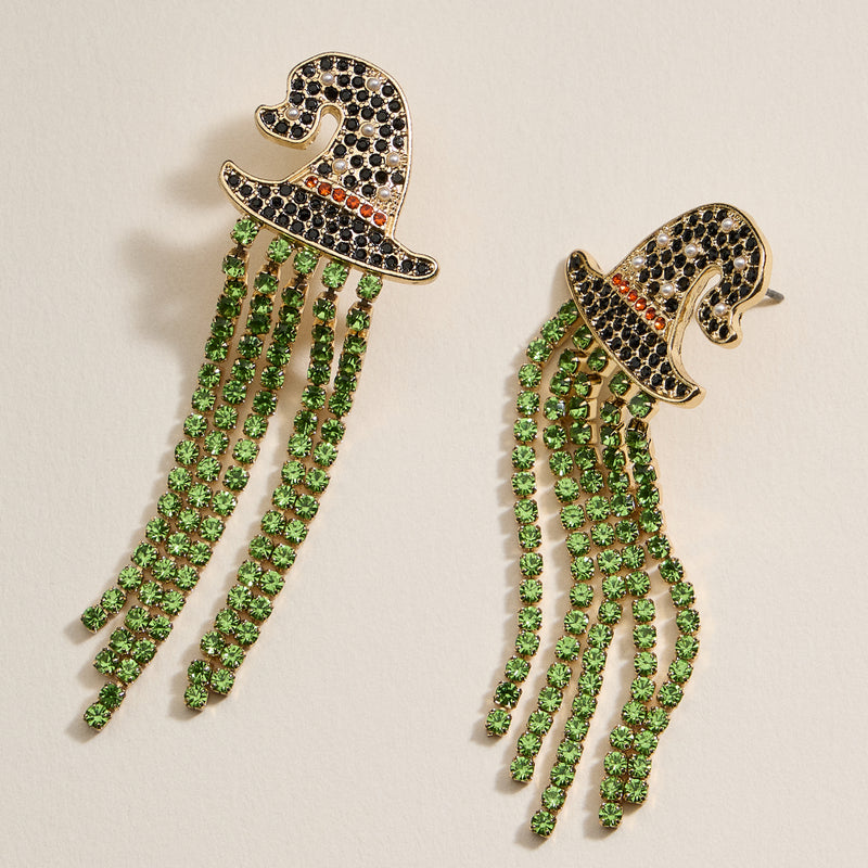 Halloween Witch Heat Rhinestones Dangling Earrings