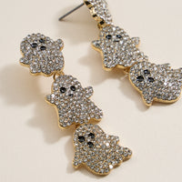Halloween Linked Ghosts Rhinestones Dangling Earrings