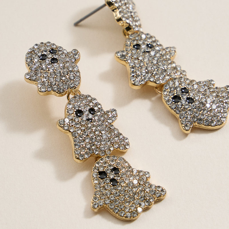 Halloween Linked Ghosts Rhinestones Dangling Earrings