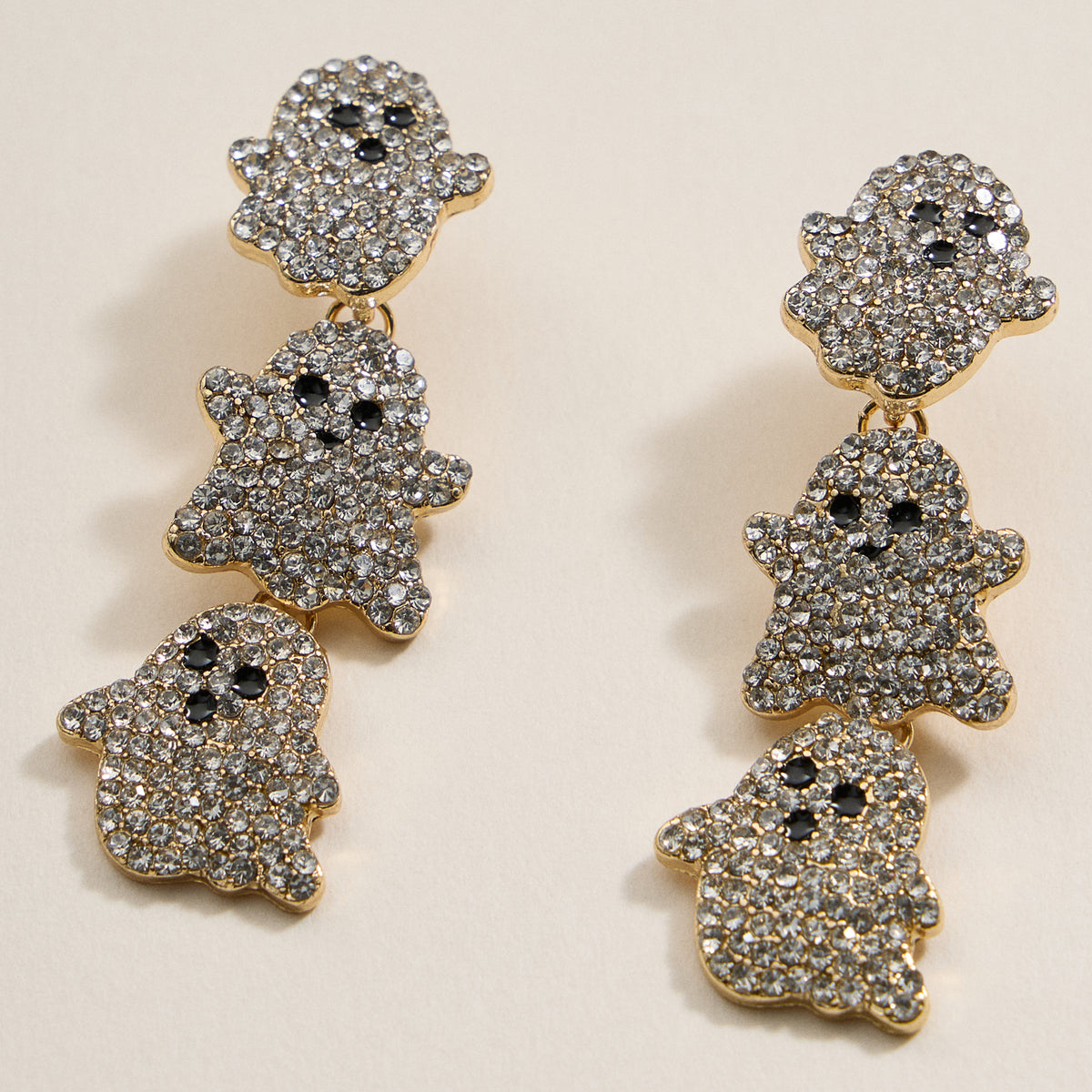 Halloween Linked Ghosts Rhinestones Dangling Earrings