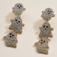 Halloween Linked Ghosts Rhinestones Dangling Earrings