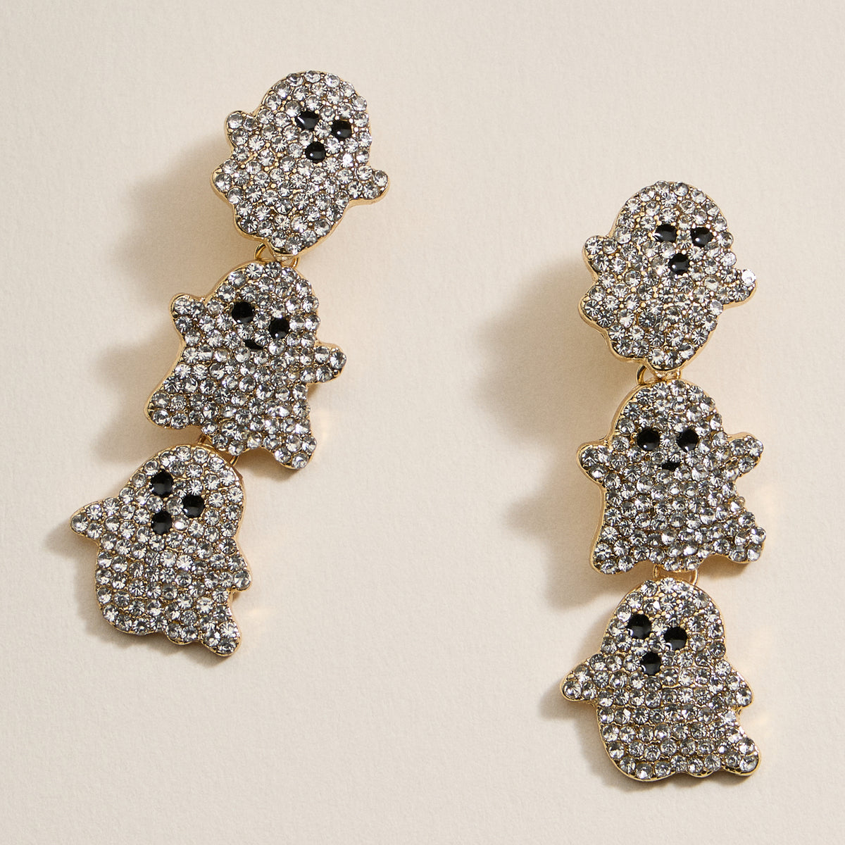 Halloween Linked Ghosts Rhinestones Dangling Earrings