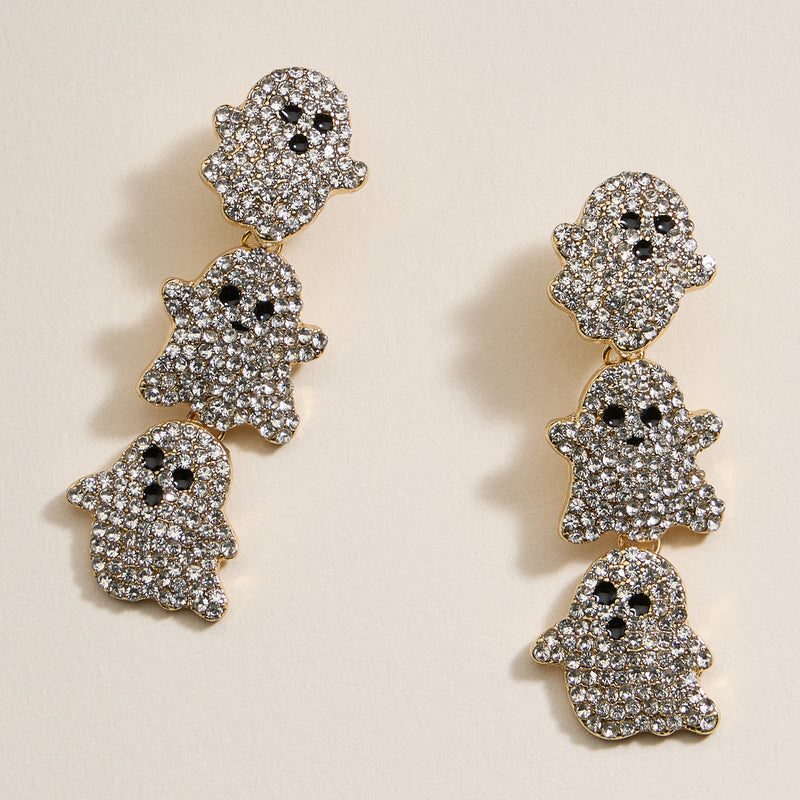 Halloween Linked Ghosts Rhinestones Dangling Earrings