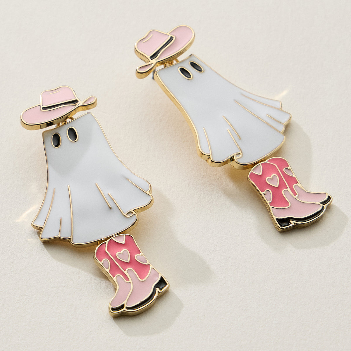 Cowgirl Ghost Enamel Earrings with Pink Boots