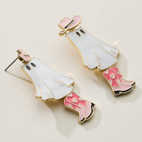 Cowgirl Ghost Enamel Earrings with Pink Boots