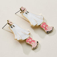 Cowgirl Ghost Enamel Earrings with Pink Boots