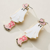 Cowgirl Ghost Enamel Earrings with Pink Boots