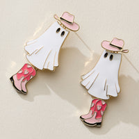 Cowgirl Ghost Enamel Earrings with Pink Boots