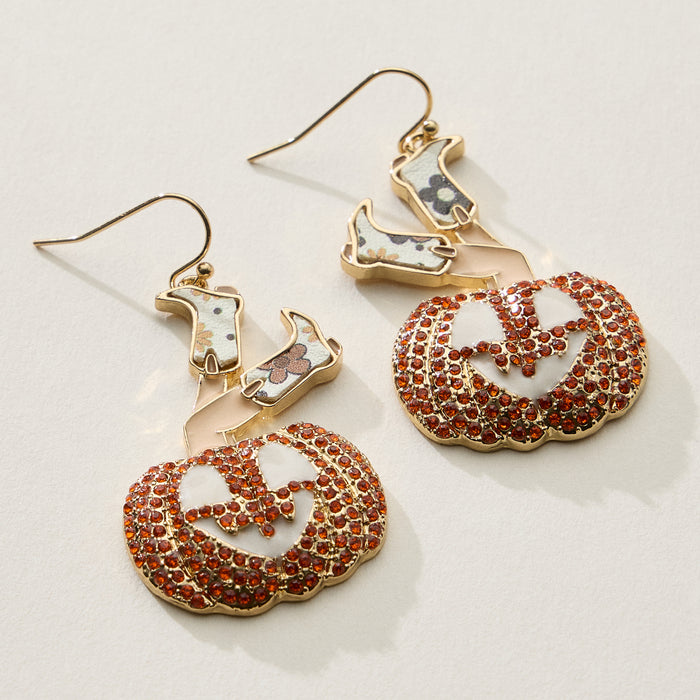 Western Witch Boots Pumpkin Halloween Earrings