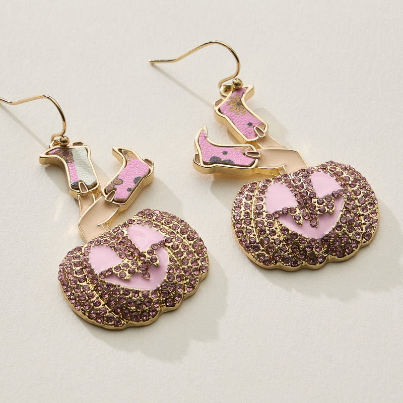 Western Witch Boots Pumpkin Halloween Earrings