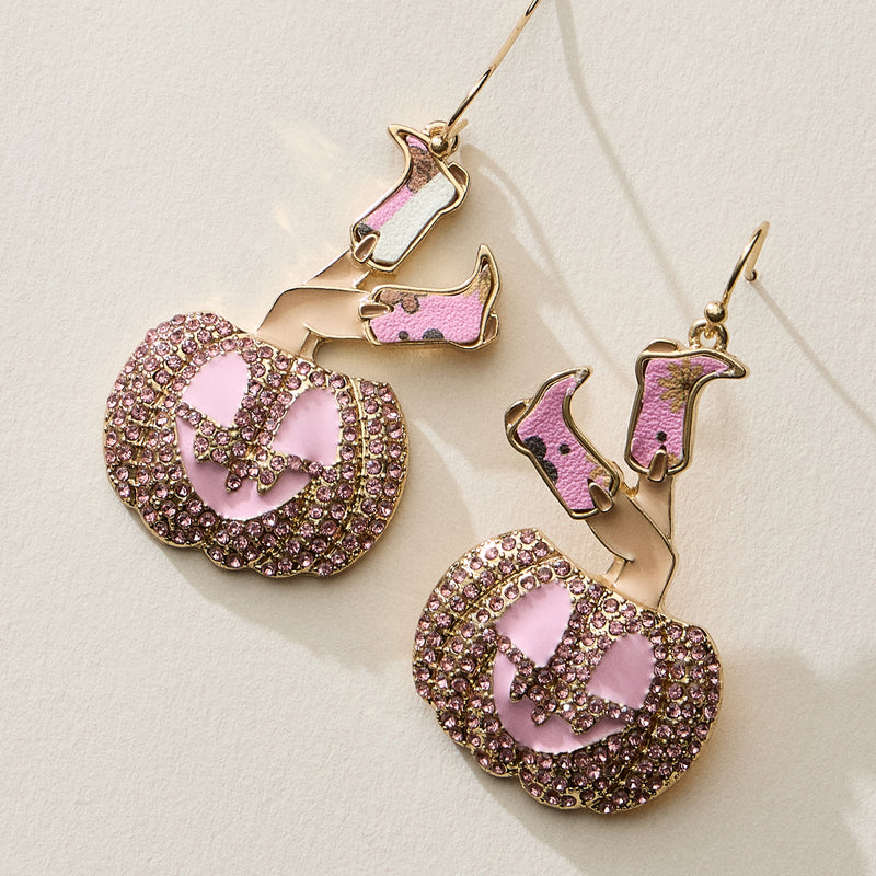 Western Witch Boots Pumpkin Halloween Earrings