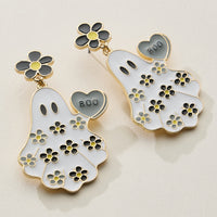 Halloween Ghost Enamel Earrings with Floral Design