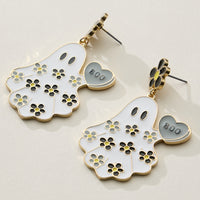 Halloween Ghost Enamel Earrings with Floral Design