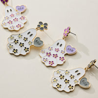 Halloween Ghost Enamel Earrings with Floral Design
